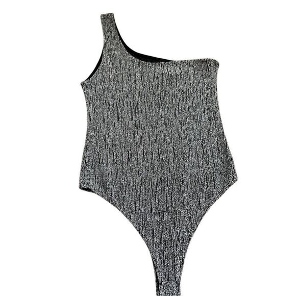 Women's One-Shoulder Rib-Knit‎ Bodysuit Swimsuit Gray M - Picture 1 of 9